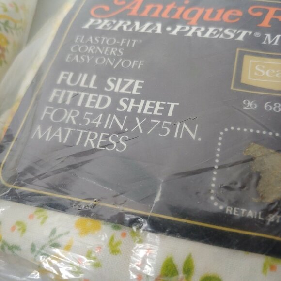Sears Antique Flowers Sheet Set Full Flat Fitted Perma Prest Muslin Vintage NOS - Picture 6 of 10